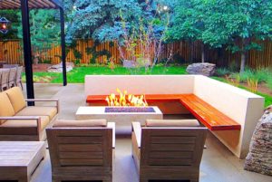 Modern patio with fire pit